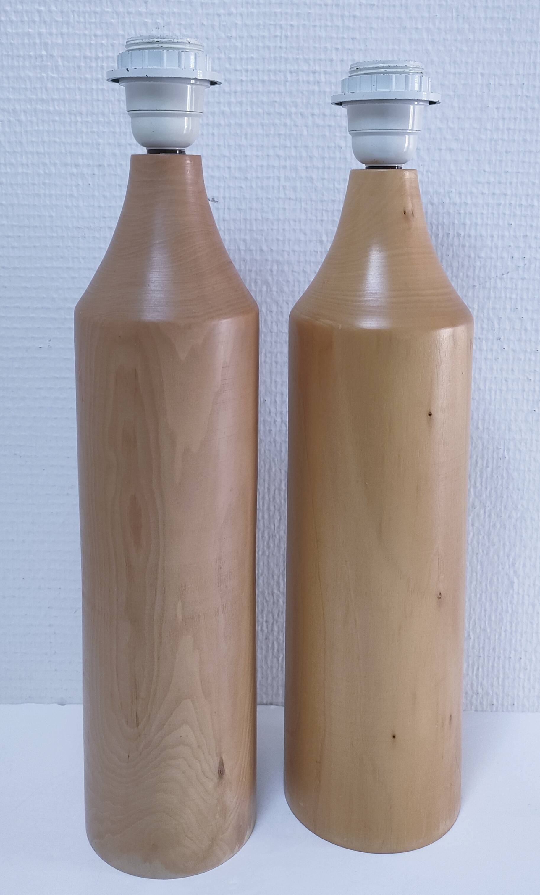 Two designer solid wood "pencil" lamp bases