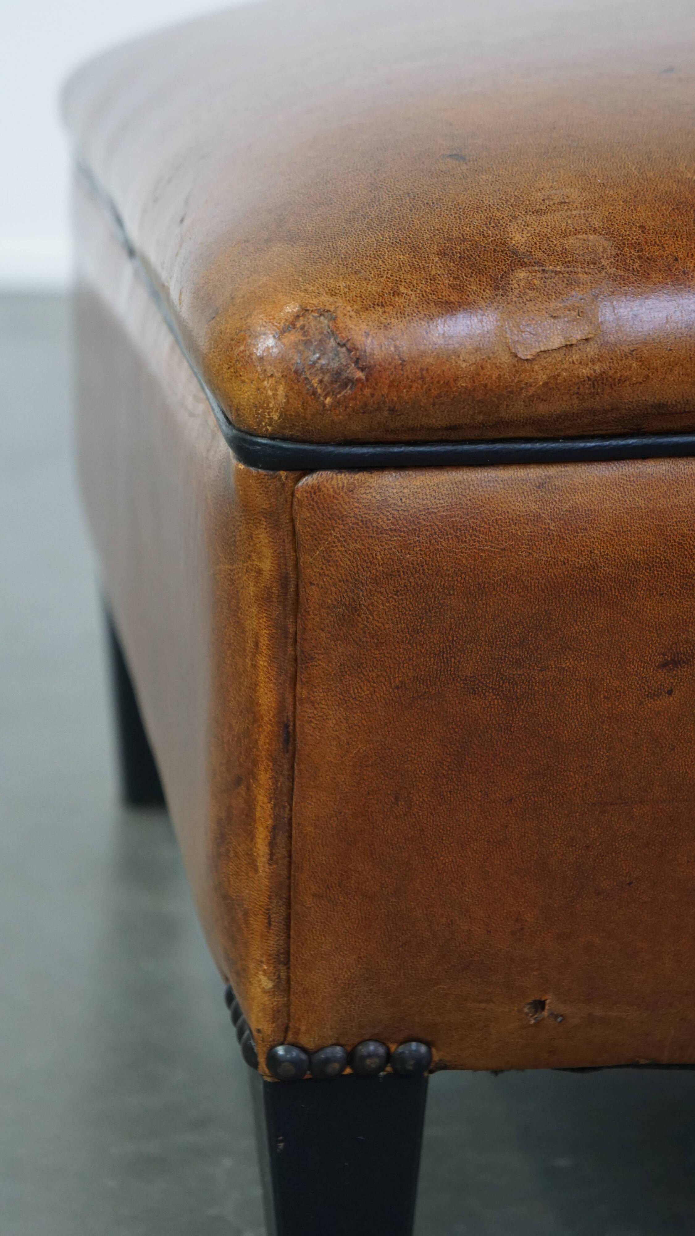 Large square sheepskin leather ottoman