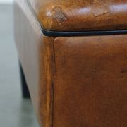 Large square sheepskin leather ottoman