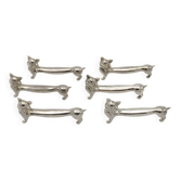 Set of 6 Silver Metal French Vintage Cutlery Rests Elongated Cat Design
