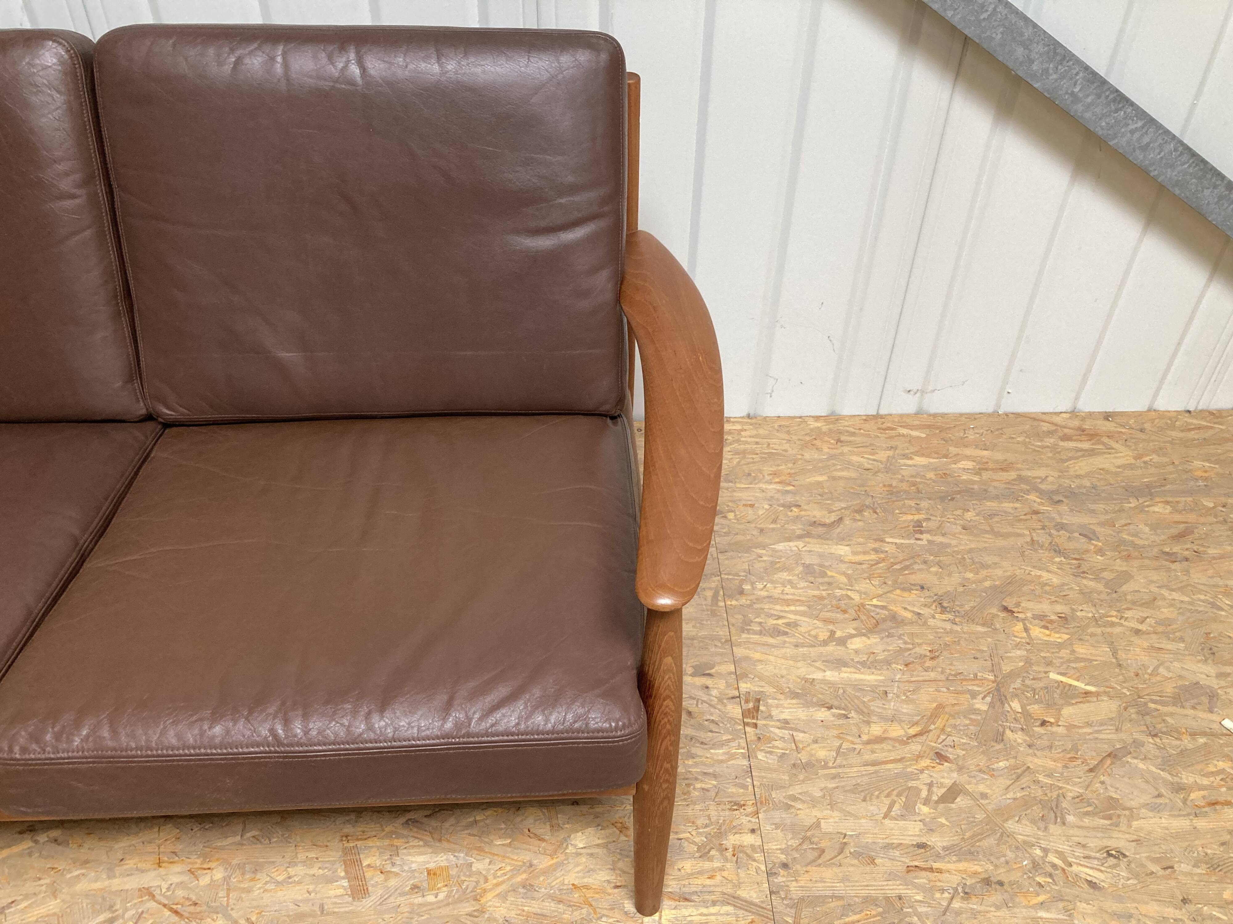 Grete Jalk for France & Son Teak Leather Sofa