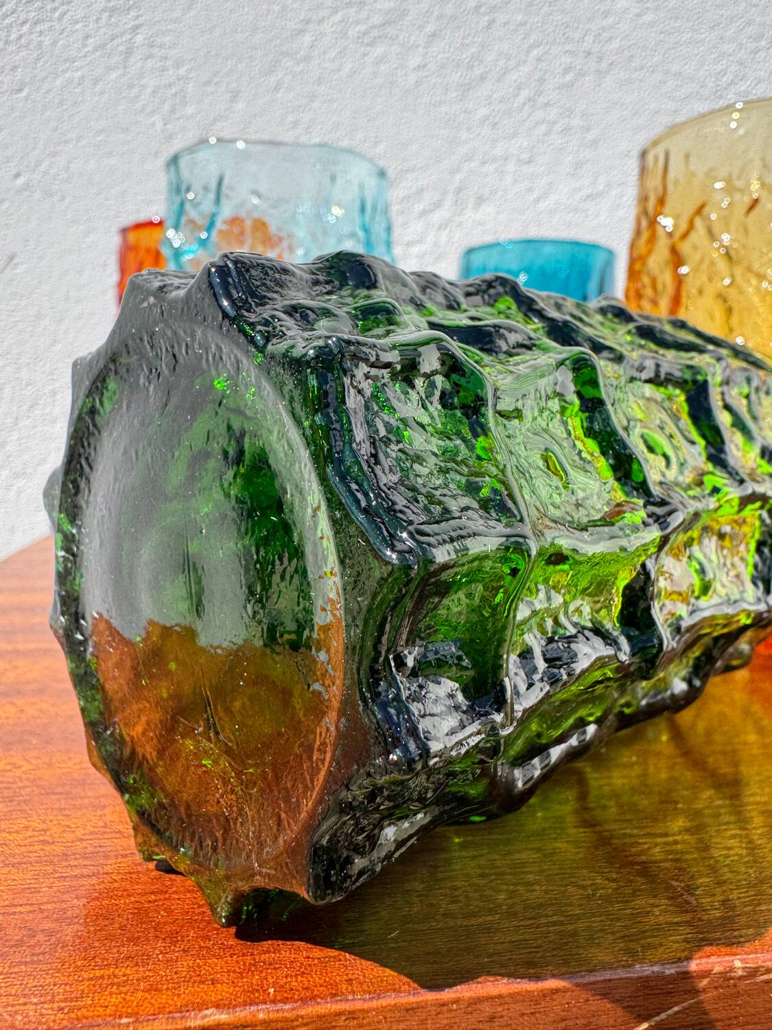 Large multicoloured glasses by Geoffrey Baxter from the 1960s.