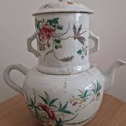 Antique Chinese enameled porcelain teapot with famille rose decoration