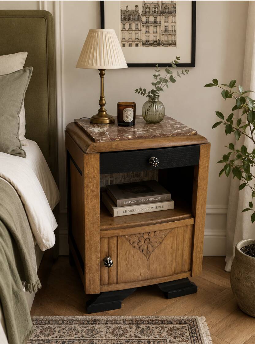 black Art Deco bedside table