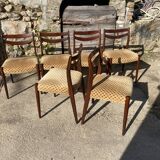 Lot of 6 vintage Scandinavian chairs from the 1950s in rosewood.