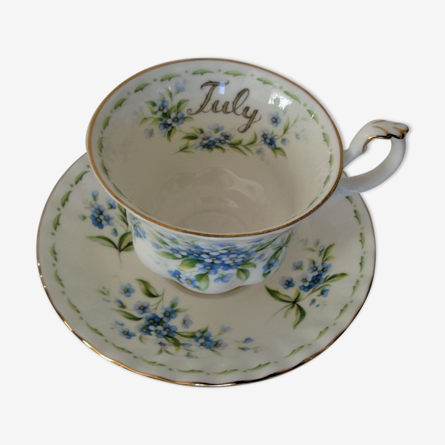 Tasse & sous tasse Royal Albert July porcelaine anglaise mois juillet  fleurs bleues | Selency
