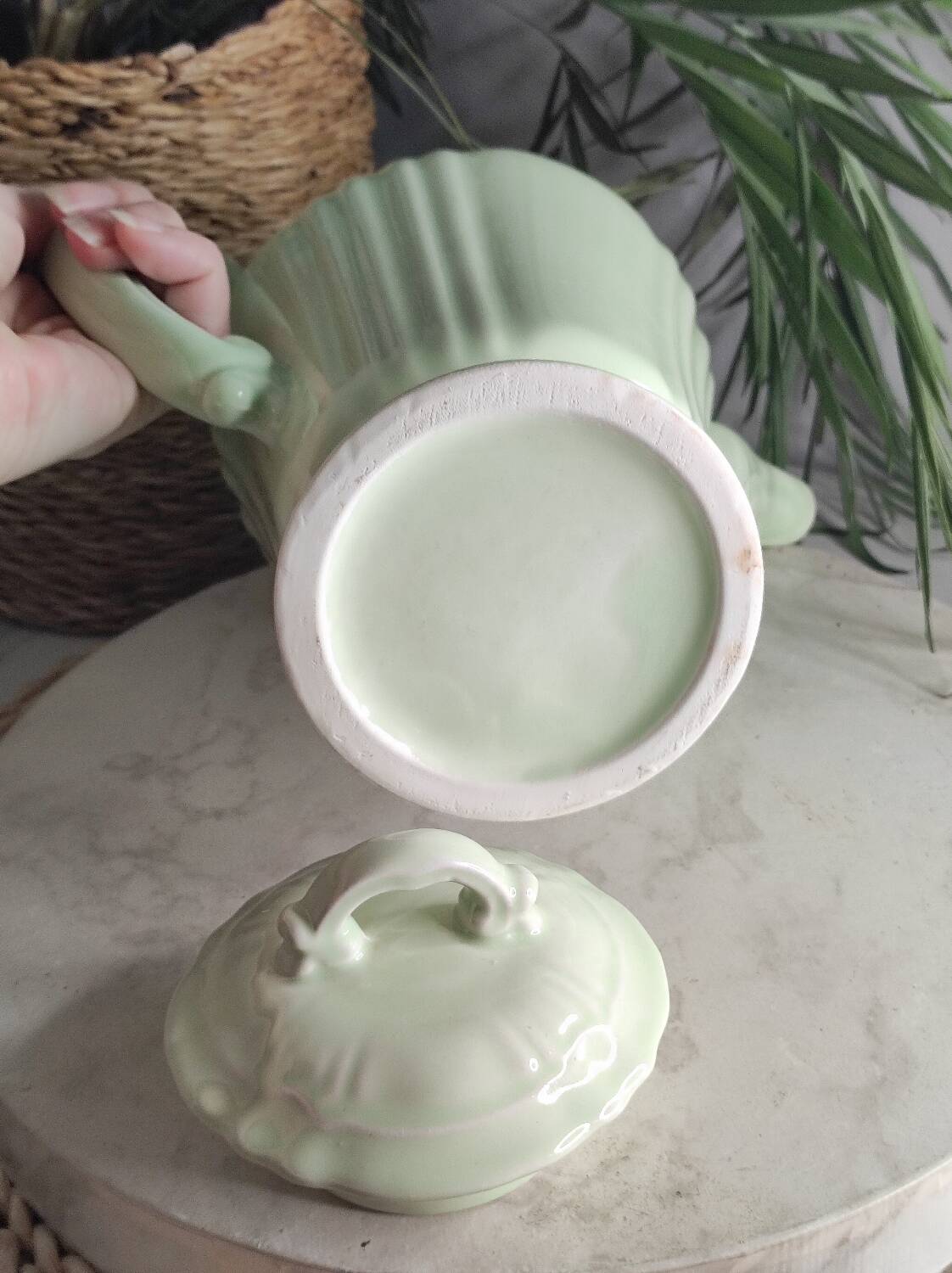 Green ceramic teapot