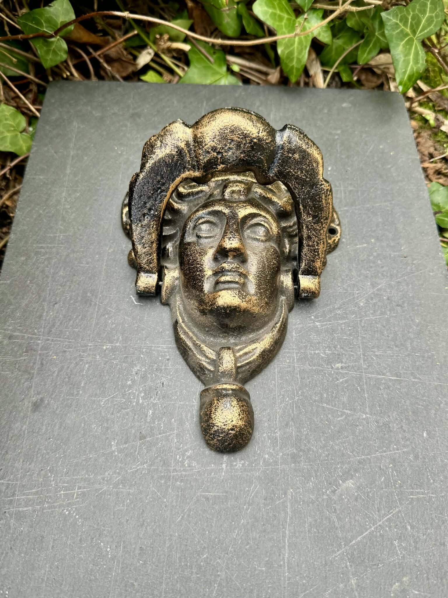 Large metal door knocker Greek goddess