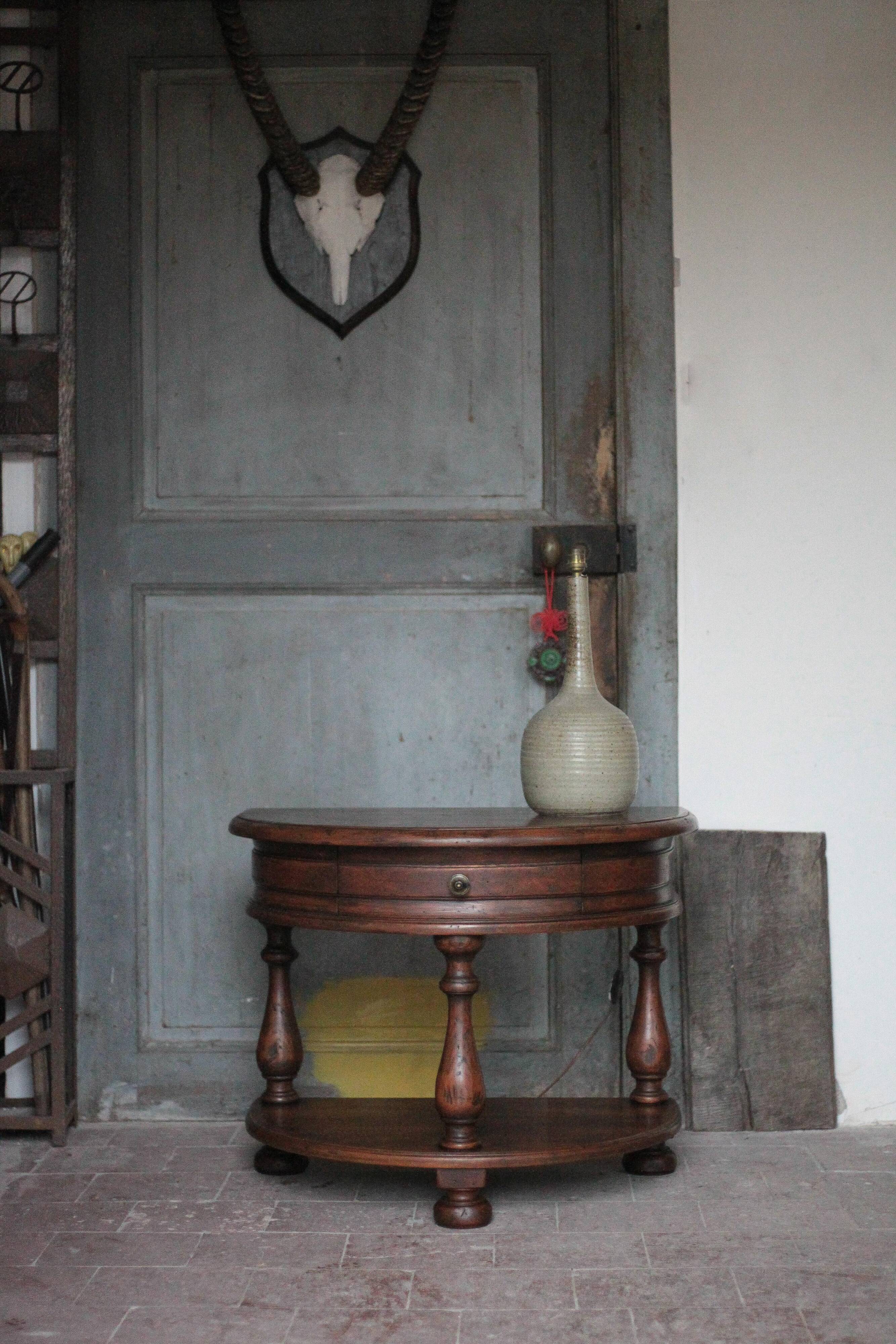 Pair of rounded wooden bedside tables, bedside table, end table.