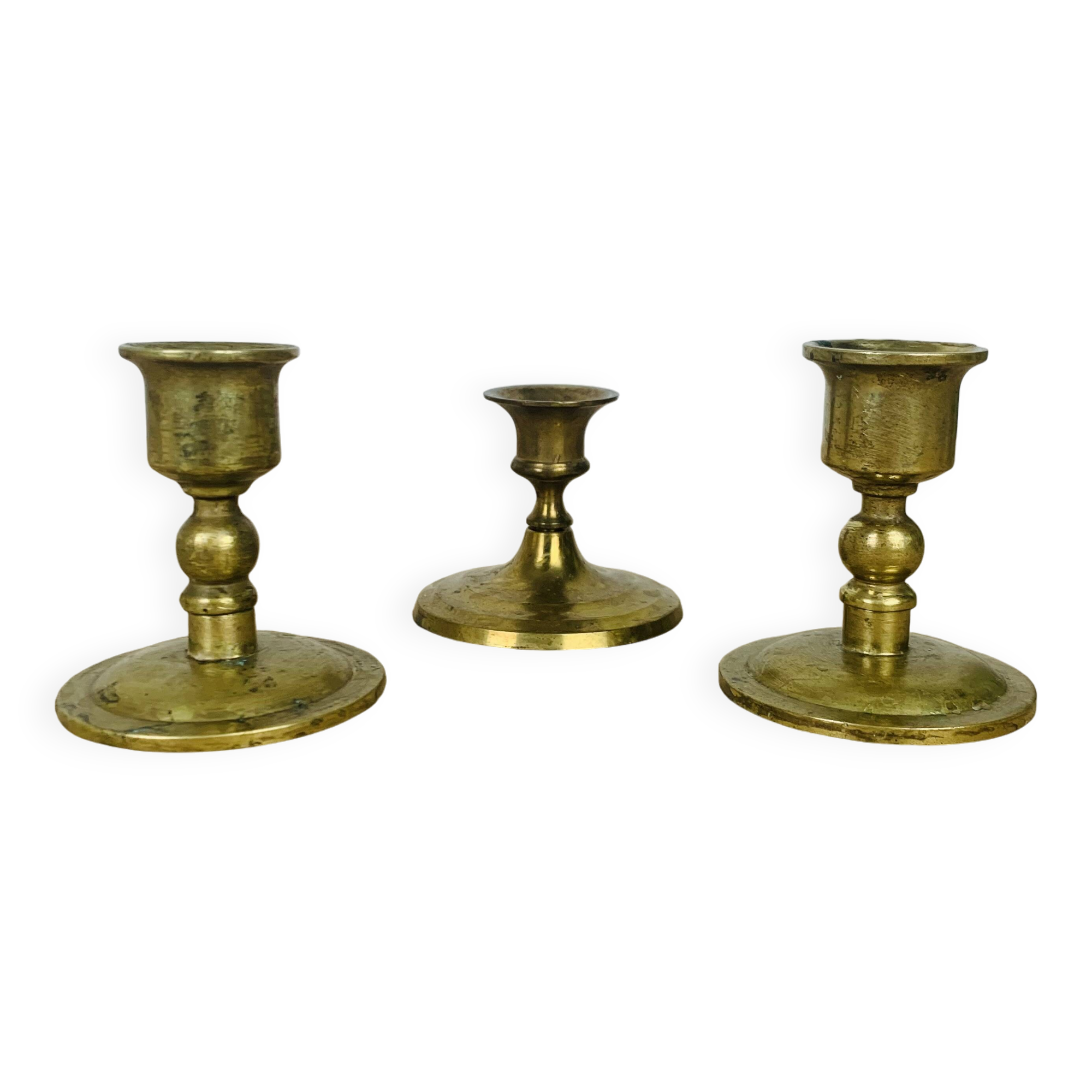 3 vintage gold brass candlesticks