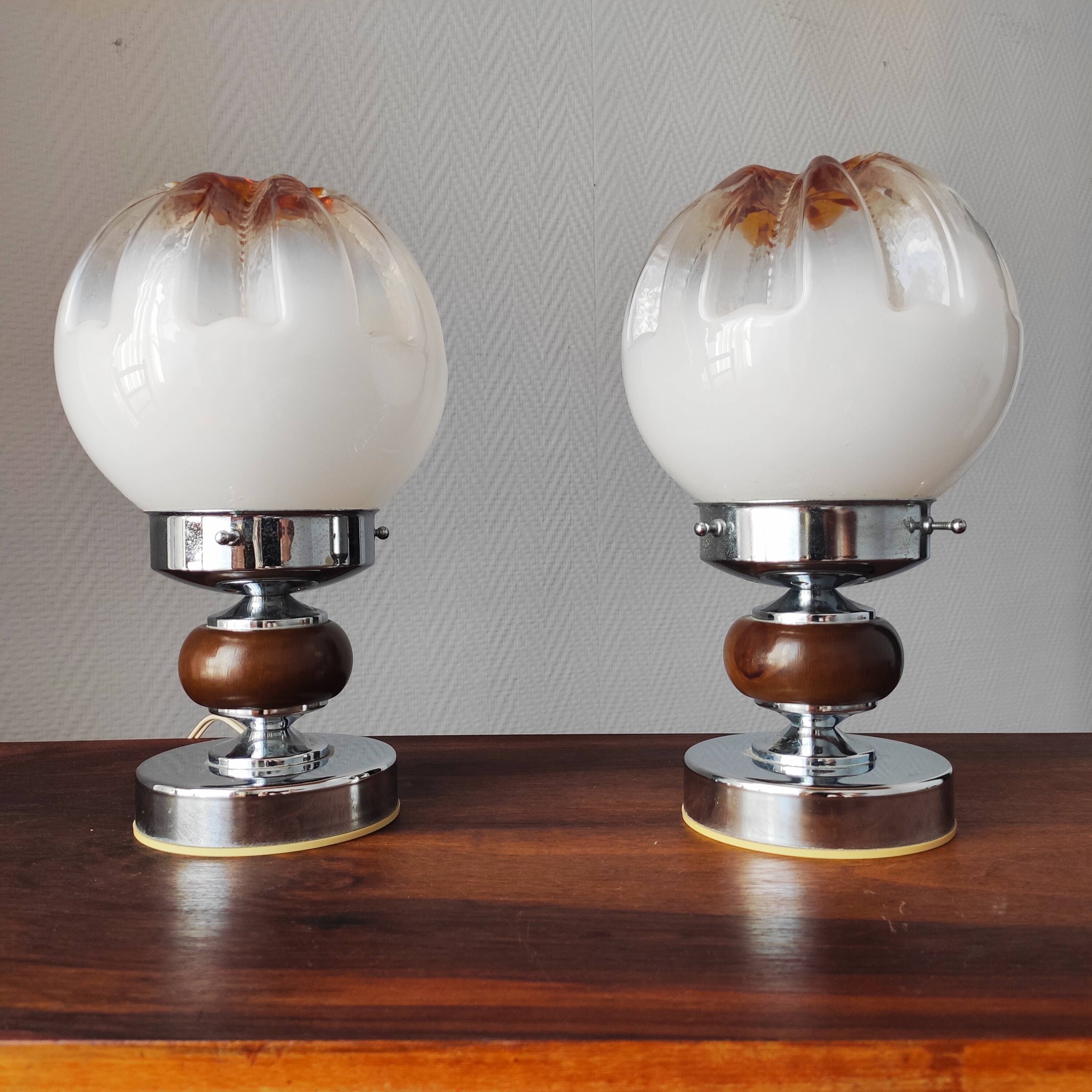 Paire de lampes mazzega 1970 verre de Murano