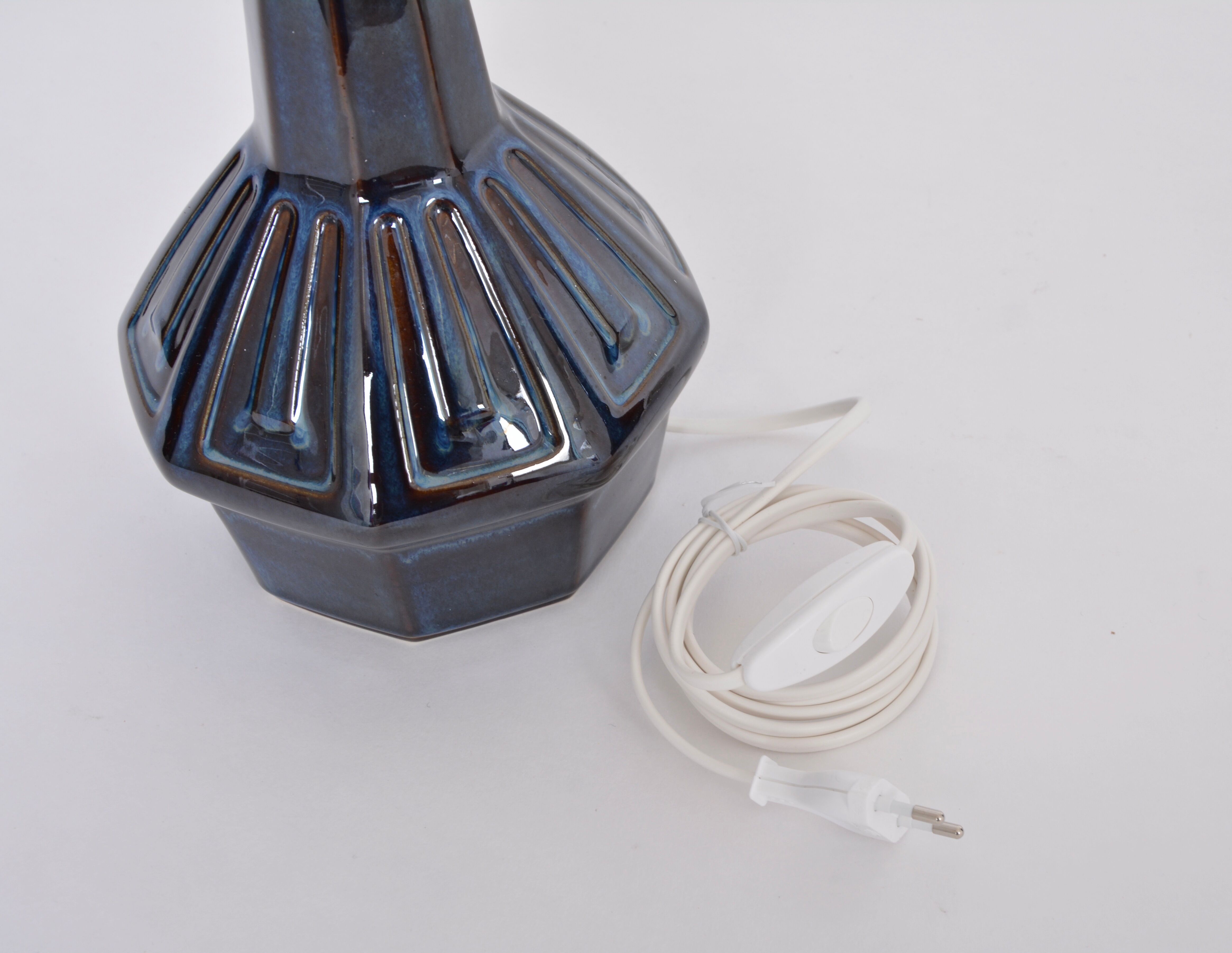 Pair of blue mid-century table lamps model 1055 by Einar Johansen for Soholm