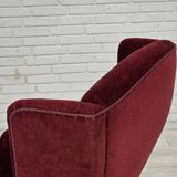 1970s, Danish highback chair, cherry-red furniture velour, ash wood legs.