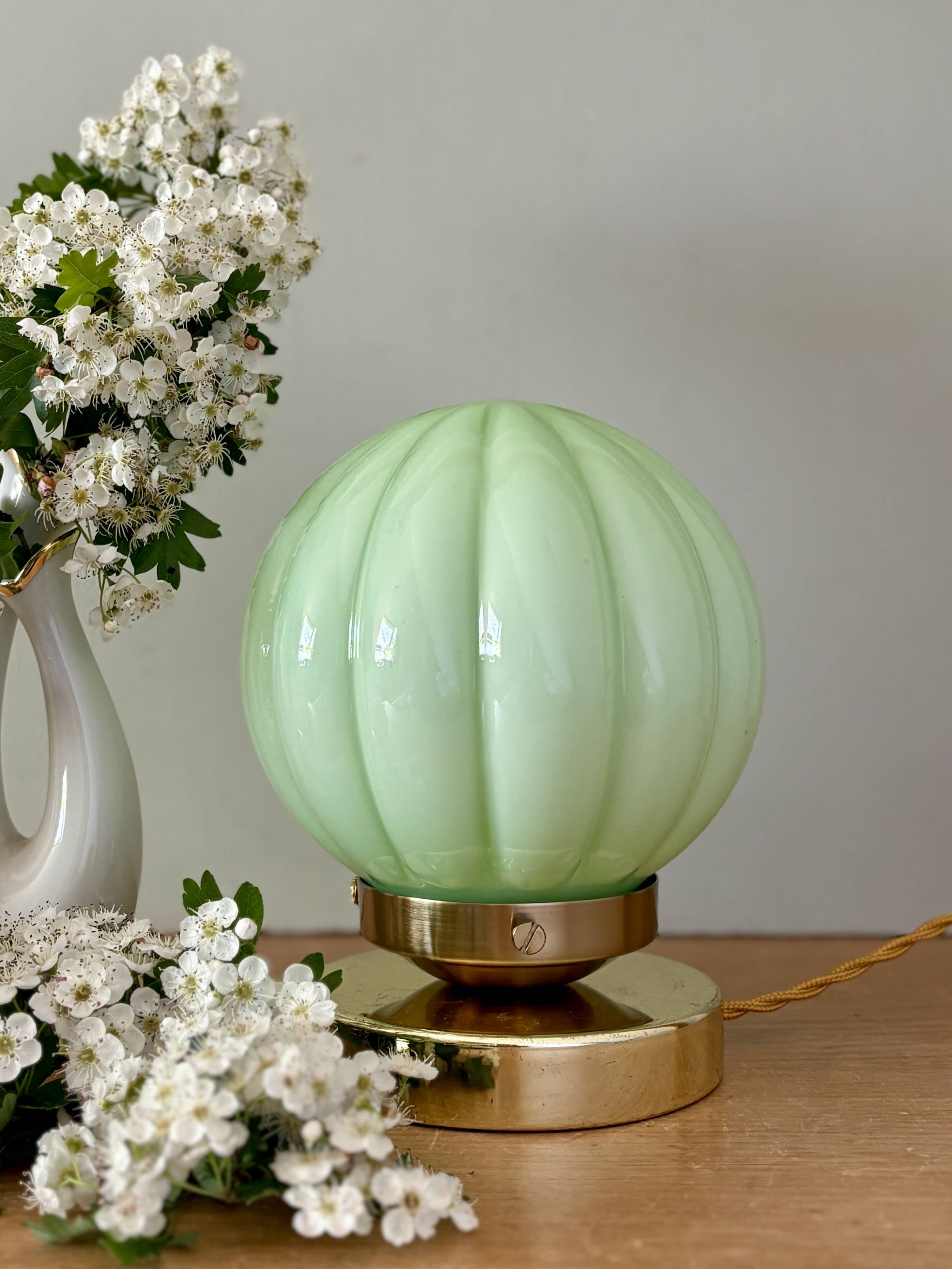 Vintage mint green opaline globe table lamp
