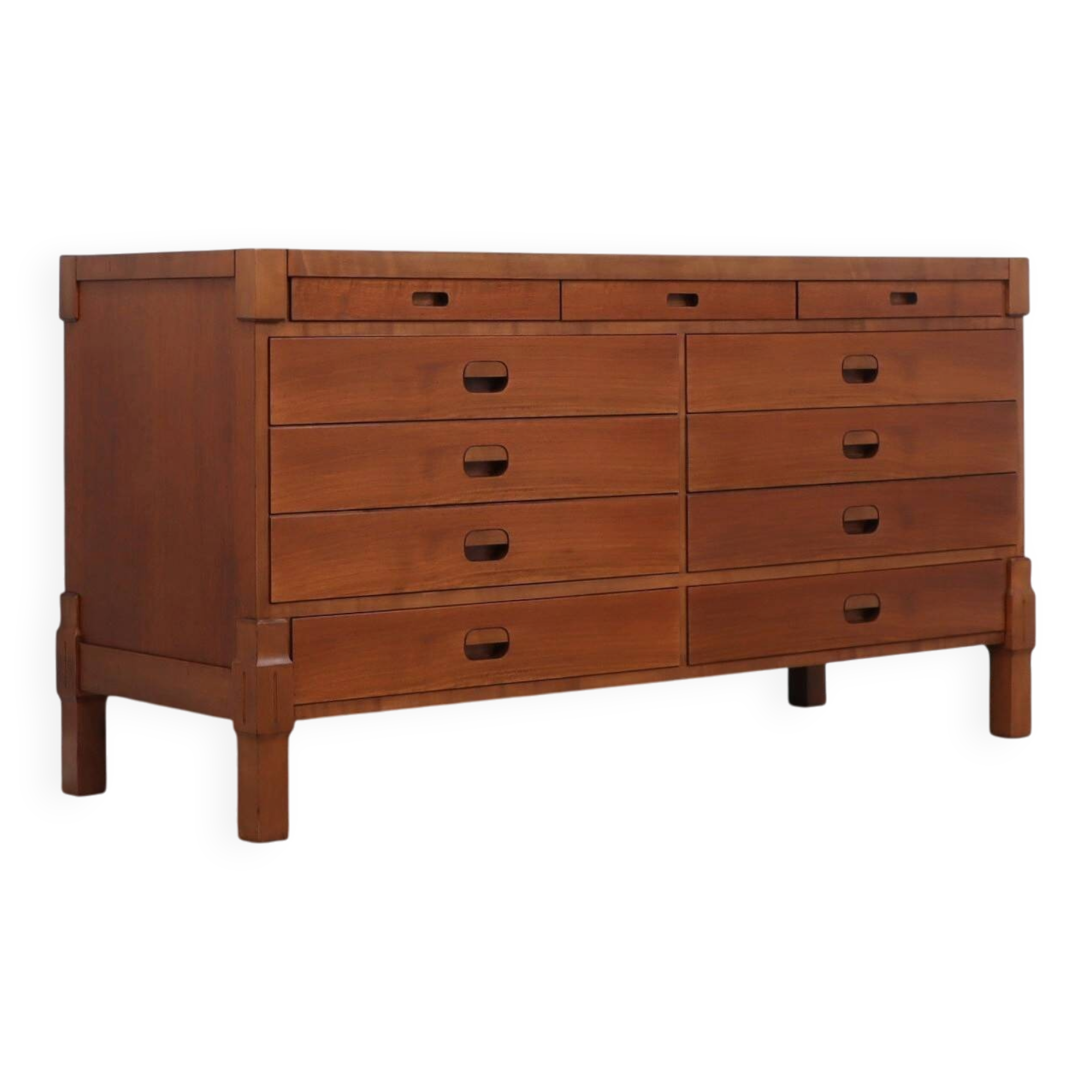 Italian Mid-Century Rationalist Walnut Multi-Drawer sideboard 1970s