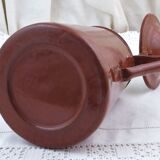 French vintage chocolate brown enamel lidded pitcher
