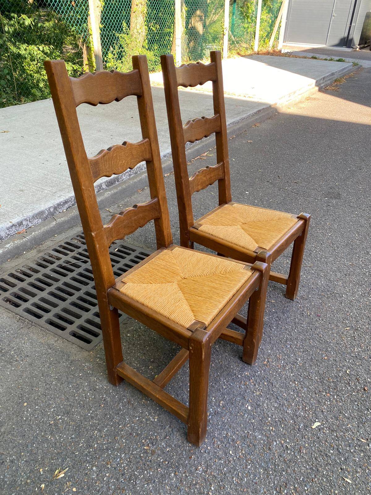 8 chaises à manger bois massif paillées type ferme dossier haut