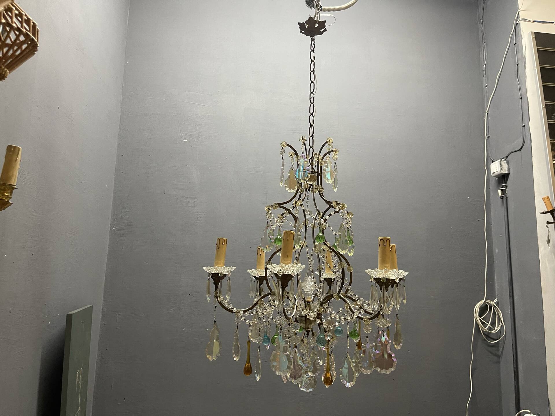 Multicoloured Murano Glass & Crystal Chandelier, 1950s