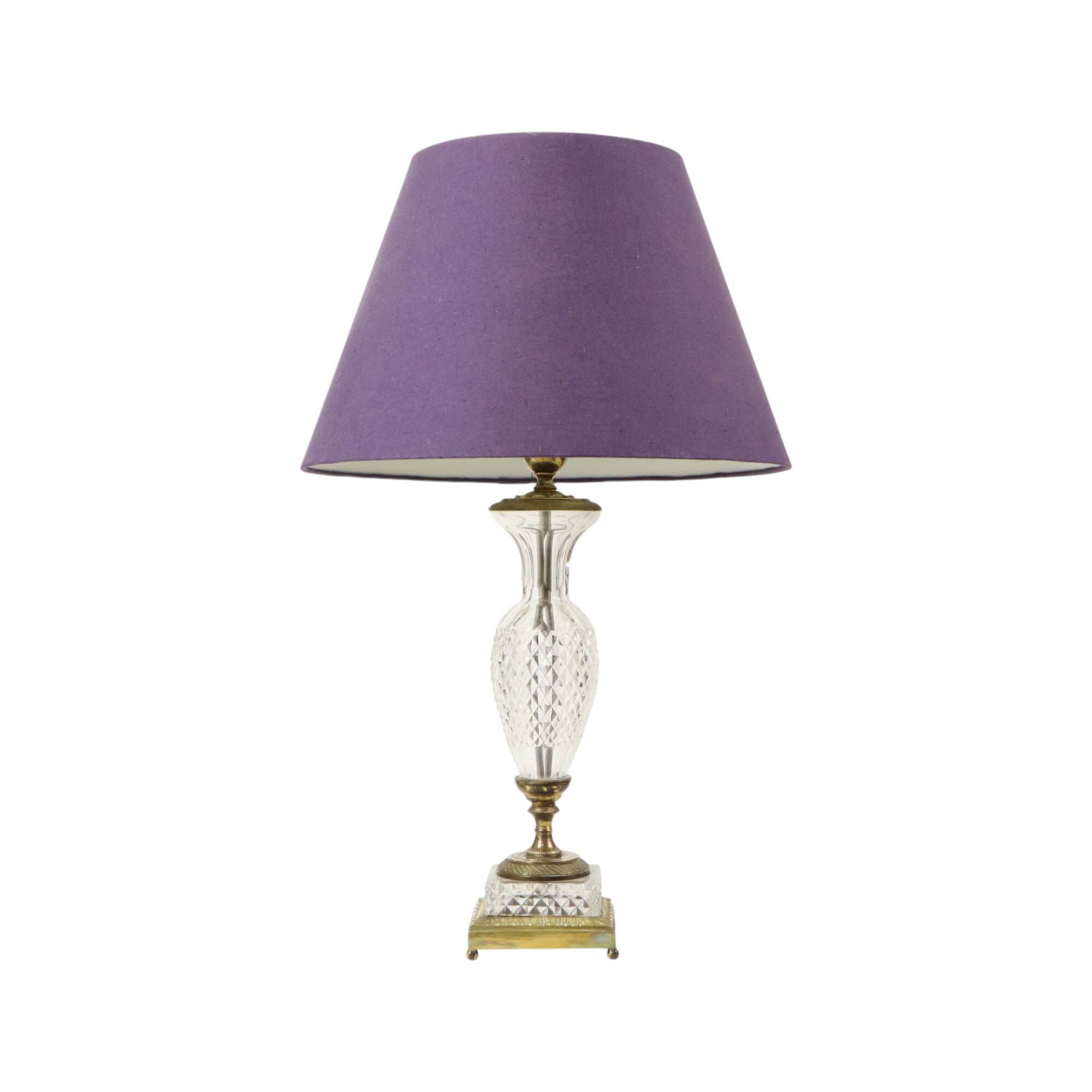 Empire Table Lamp Cut Crystal Diamond Pattern Gilded Bronze