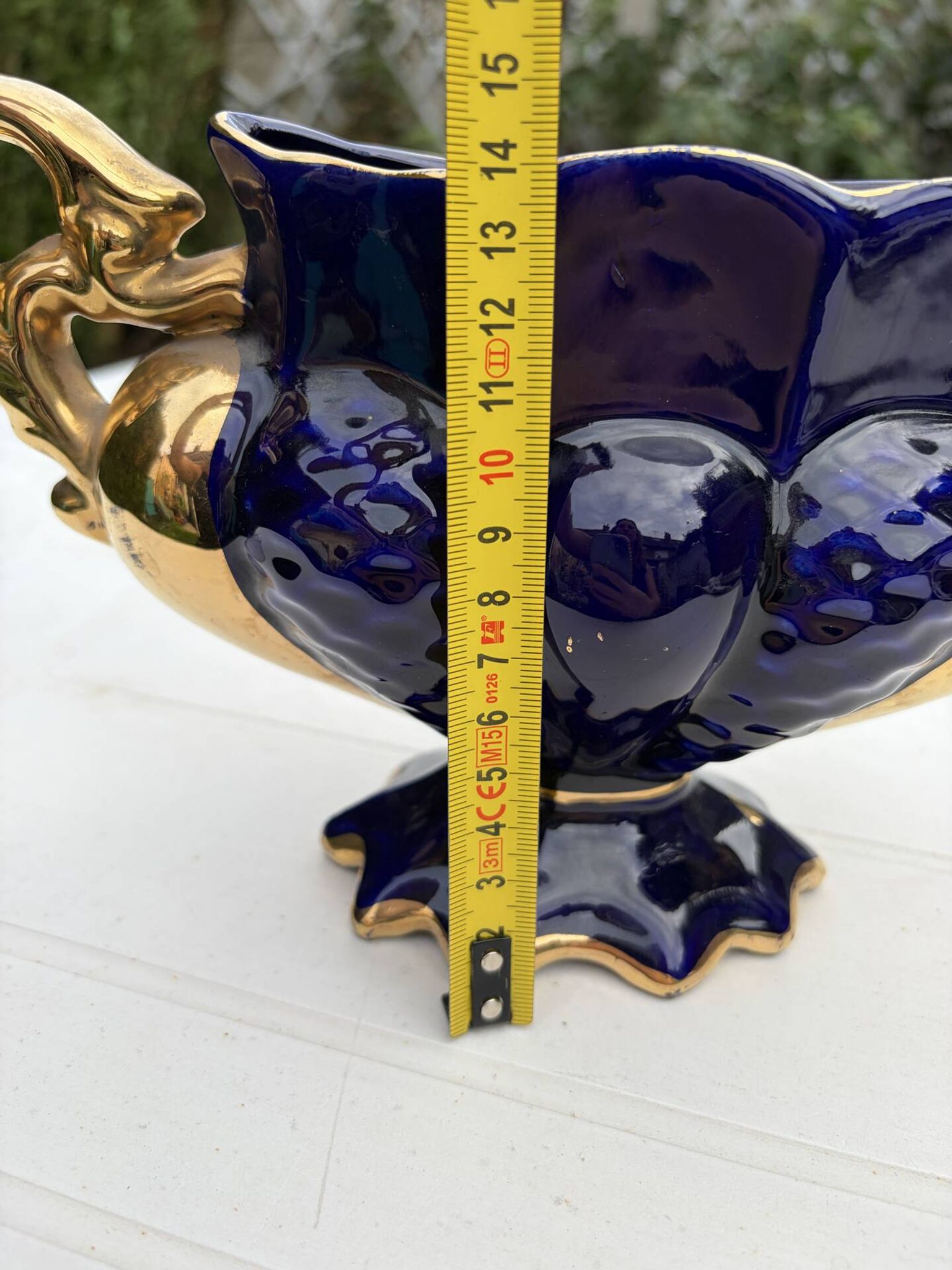 Cobalt blue vase urn planter gold-plated vintage Italy