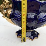 Cobalt blue vase urn planter gold-plated vintage Italy