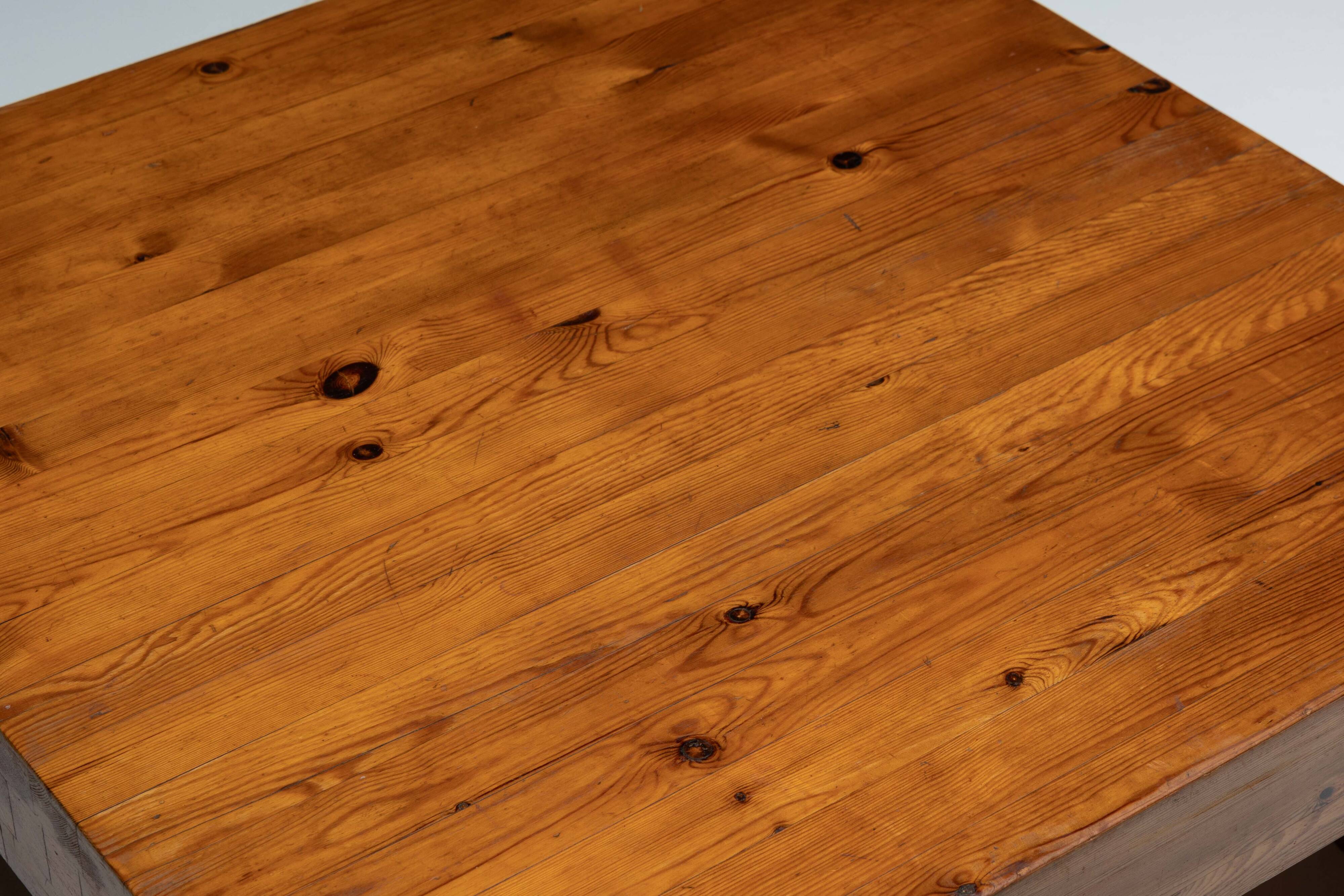 Brutalist pine low coffee table, France, 1960s