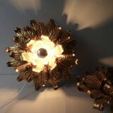 Pair of large flower wall lights in gilded metal, Italy, 1960s