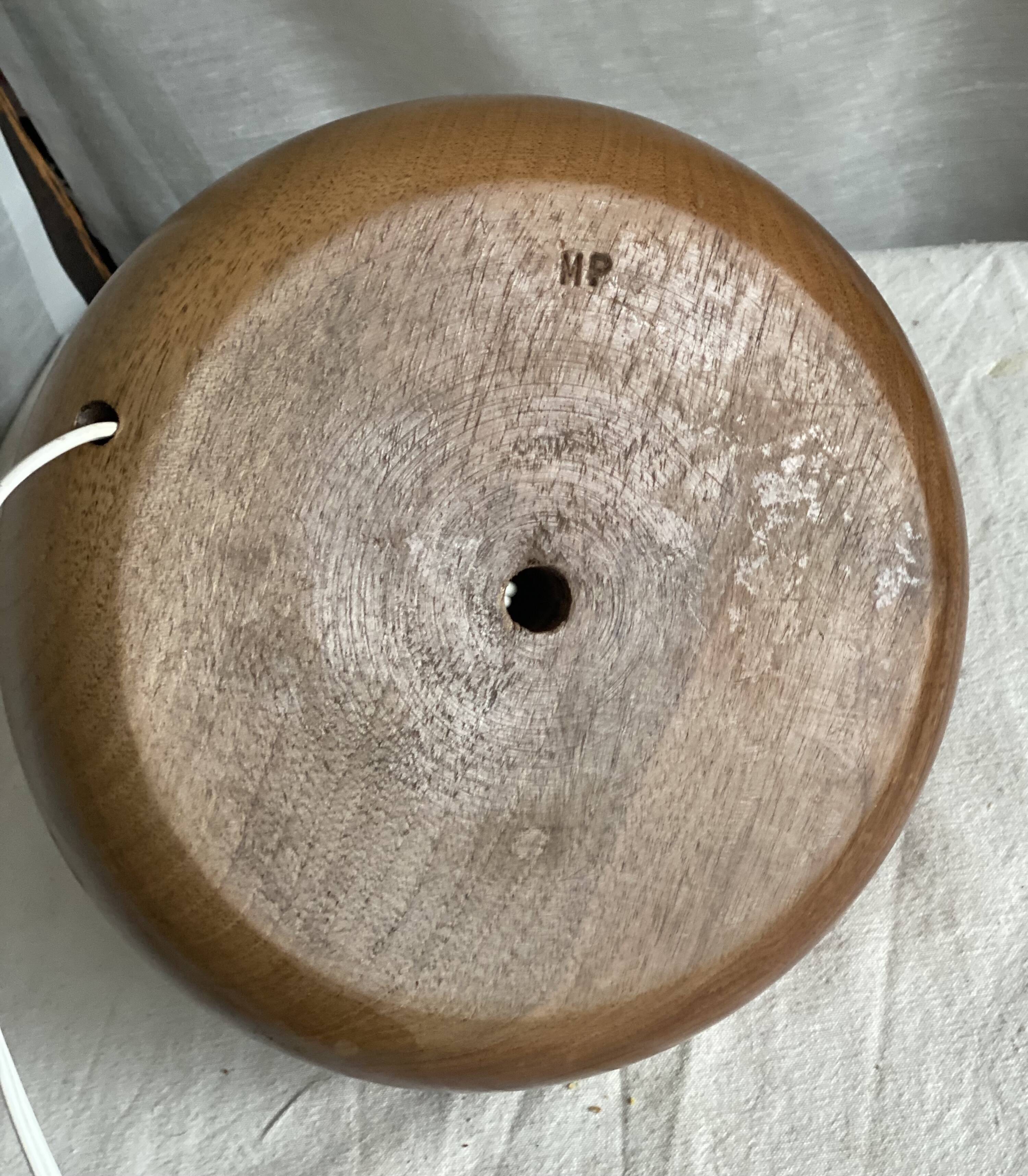 Vintage 1970 turned wooden ball lamp signed