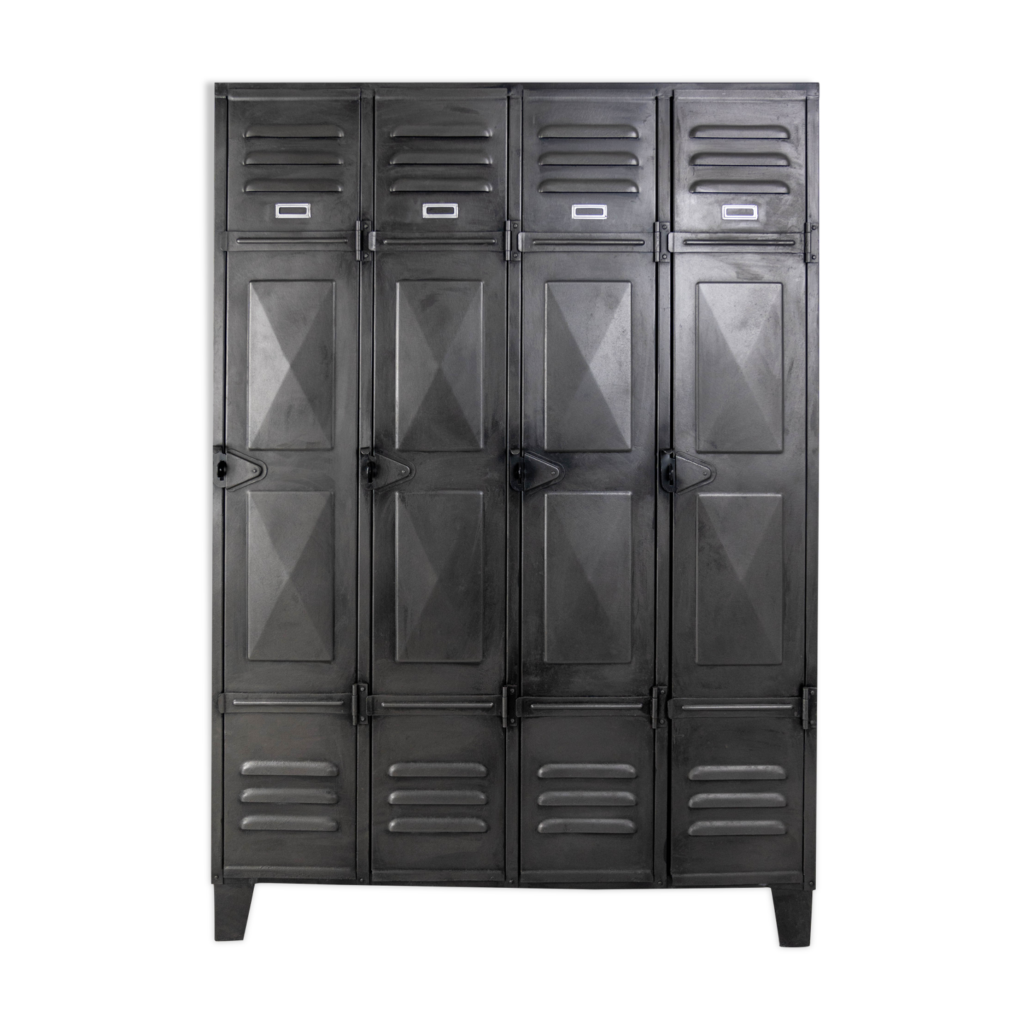 Very nice vintage metal industrial cloakroom with diamond-tipped doors