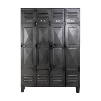 Very nice vintage metal industrial cloakroom with diamond-tipped doors