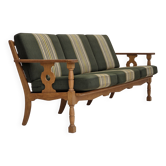1970s, Danish 3-seater sofa, green furniture wool, solid oak wood.