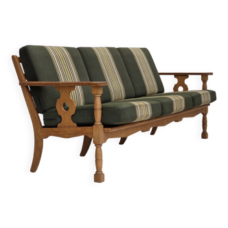 1970s, Danish 3-seater sofa, green furniture wool, solid oak wood.