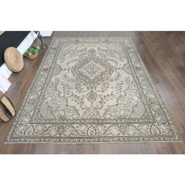 1970s Vintage Persian Handmade Wool Cotton Pink Area Rug 286x380