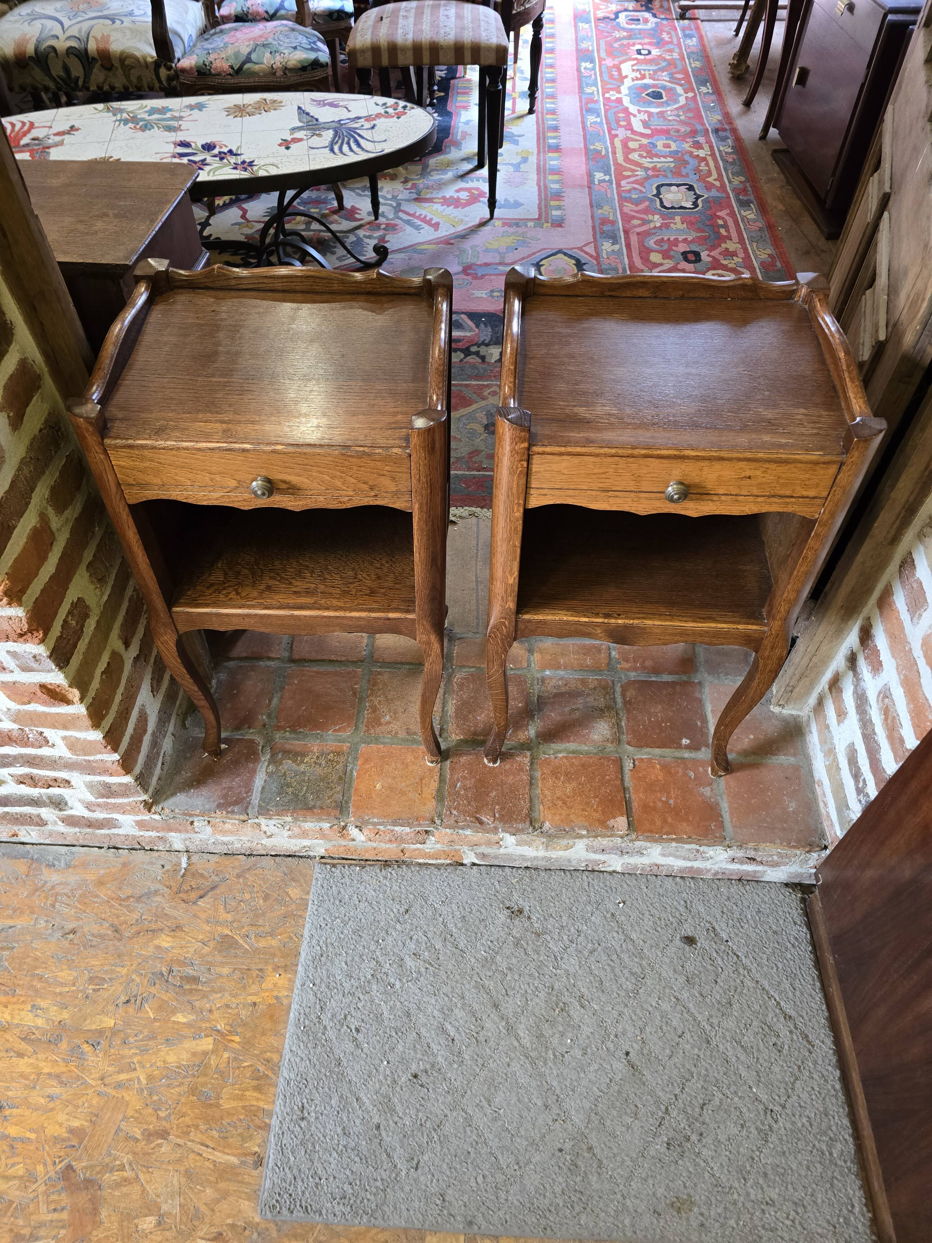 Pair of Louis XV style oak bedside tables