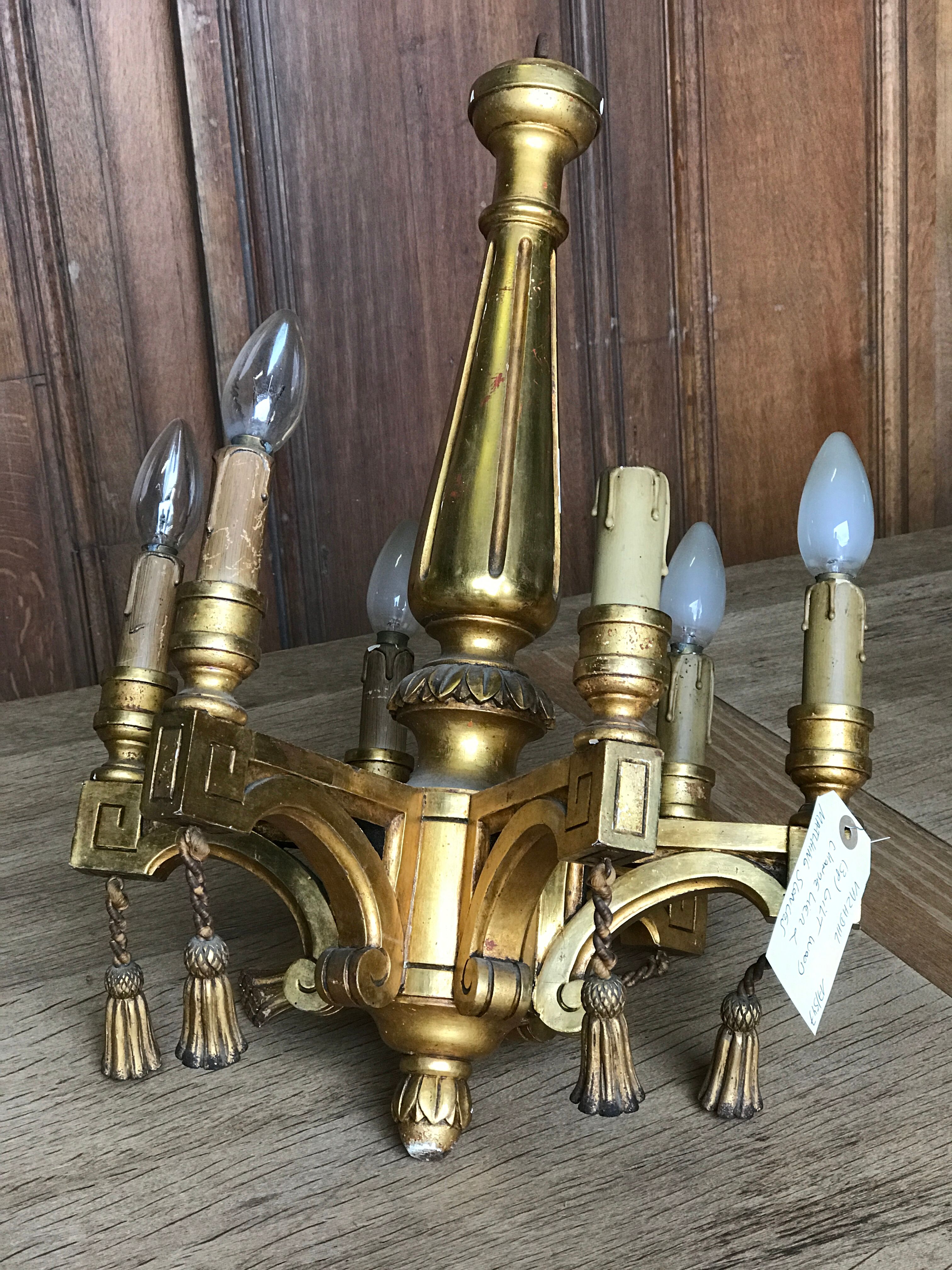 Golden wood chandelier