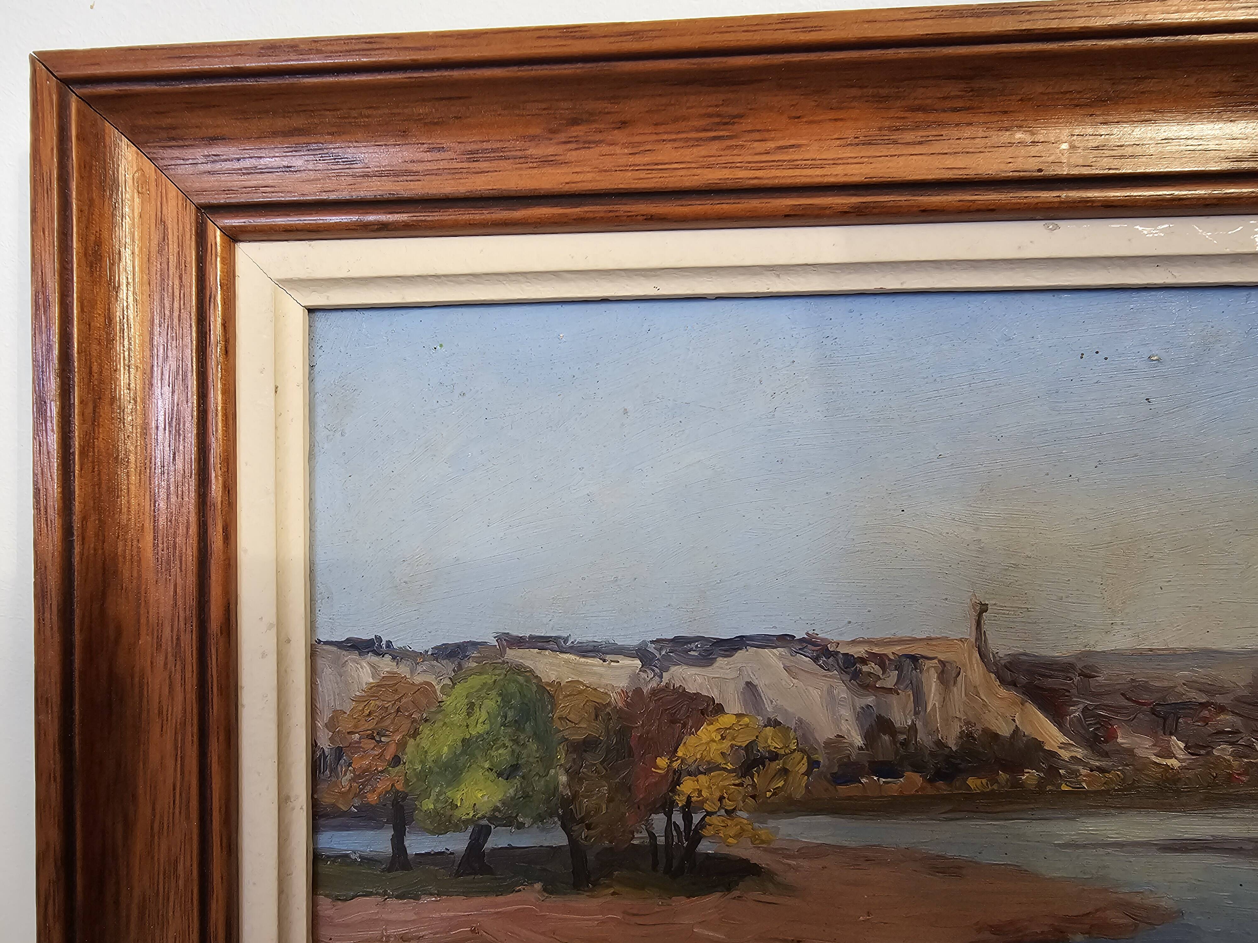 Oil painting on isorel Montlouis sur Loire - Rochecorbon Signed D Guiet