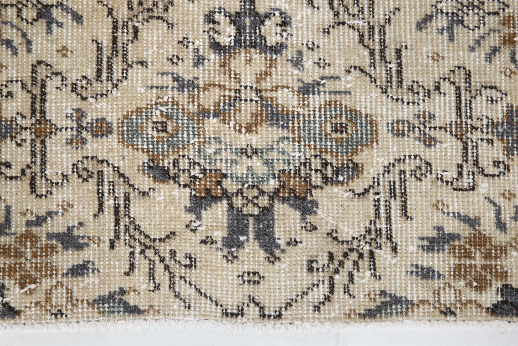 Dark gray & beige vintage rug, 206x102 cm