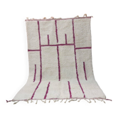 Moroccan Berber rug, cream wool with purple graphic patterns, 300x200 cm.