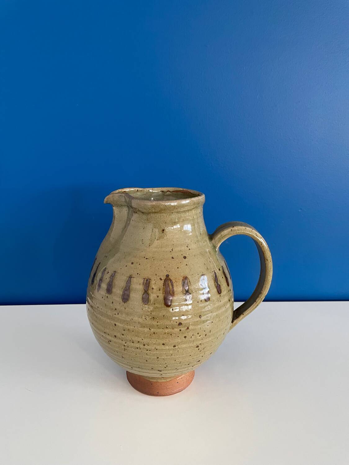 Vintage enameled terracotta pitcher carafe