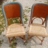Pair of art deco garden chairs in patinated woven wicker
