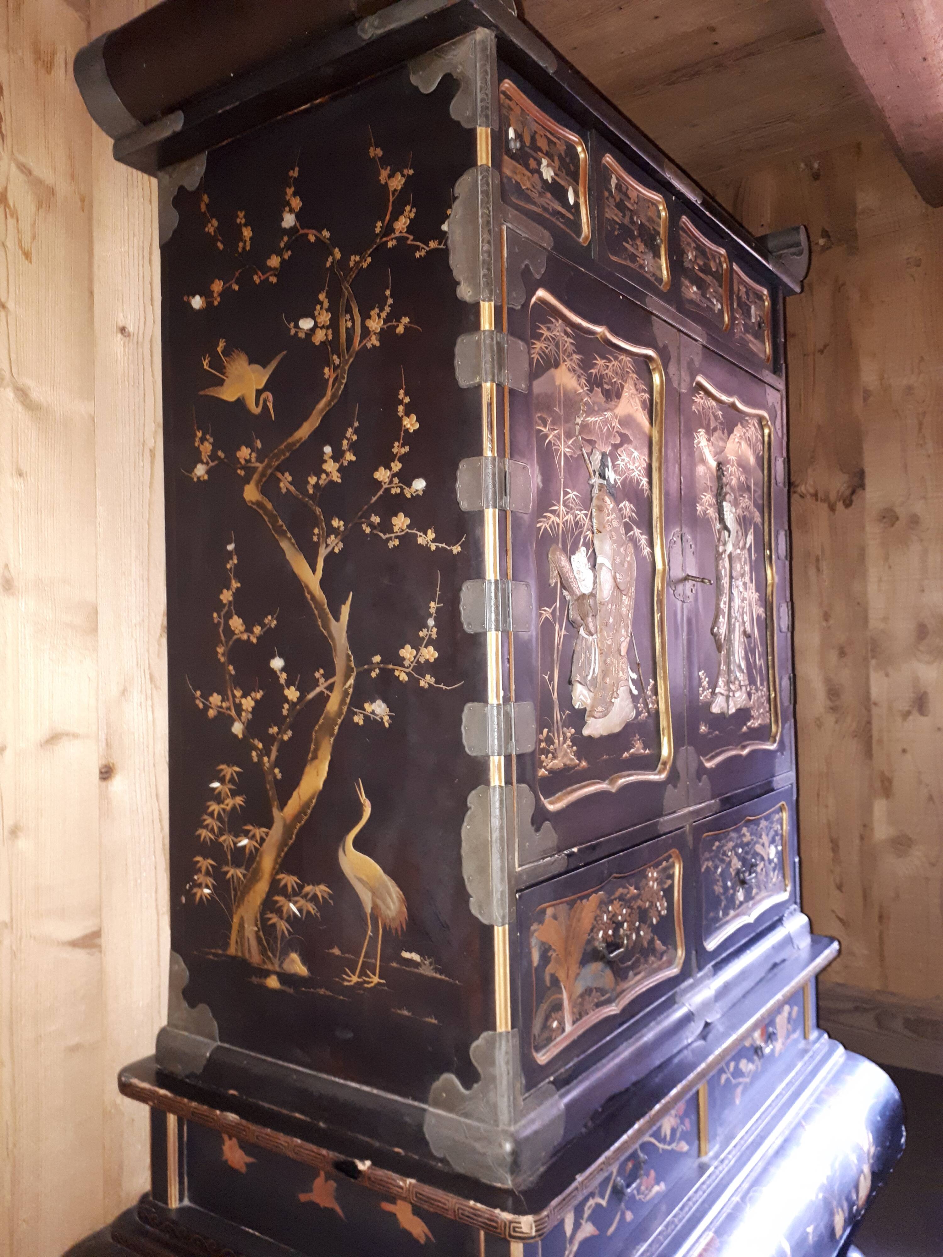 Japanese Lacquer and Shibayama Cabinet, Meiji Period Japan