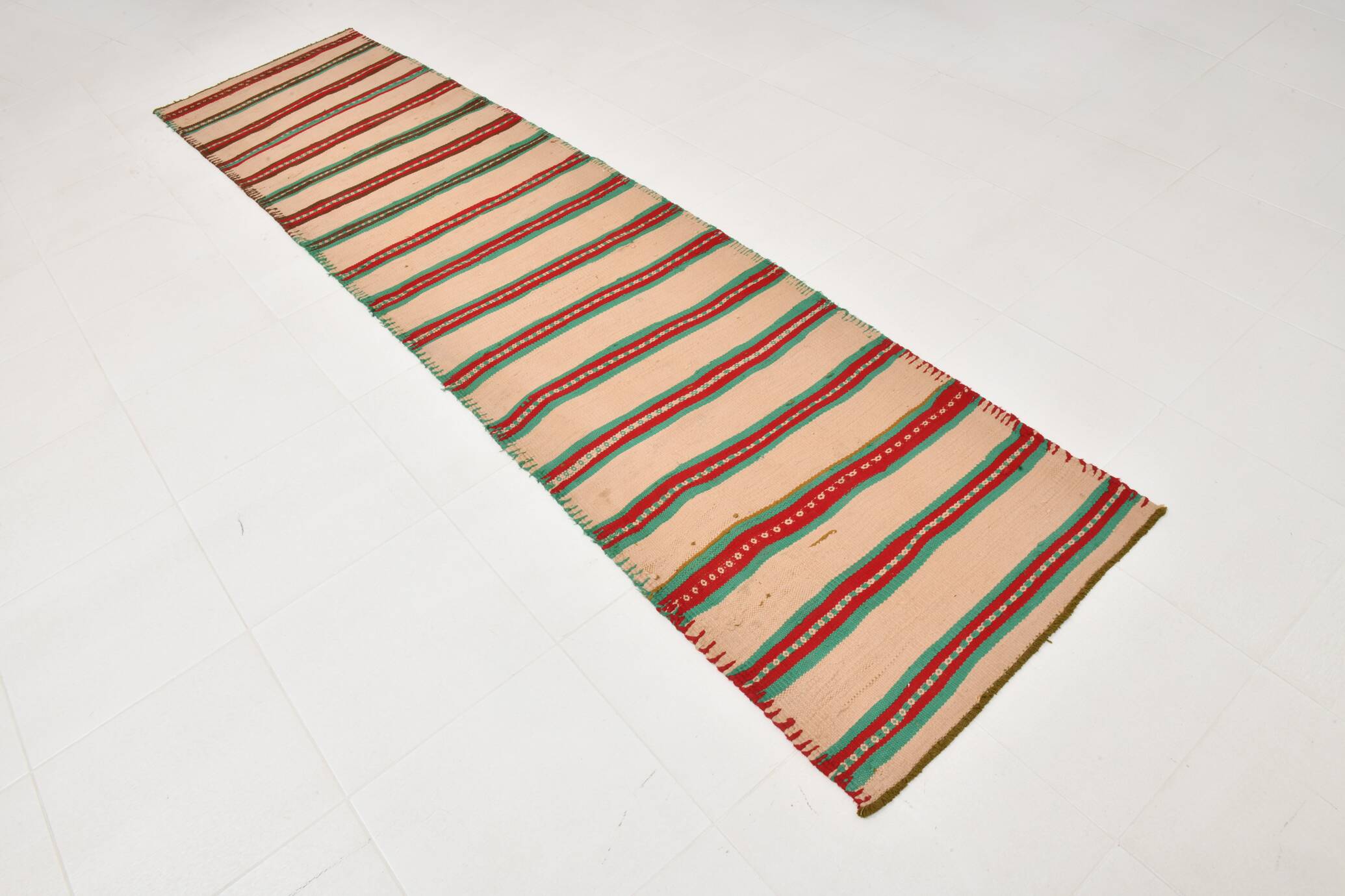 2x10 Red & Green Kilim Runner Rug, 79x323Cm