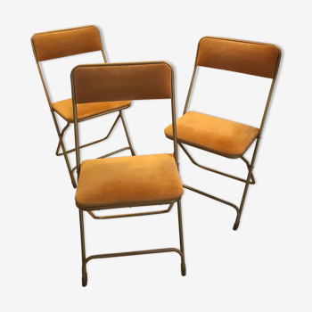 Suite de 3 chaises pliantes vintage EN velours ocre