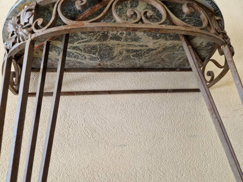 Half moon console - Wrought iron and green marble top - Design 1940