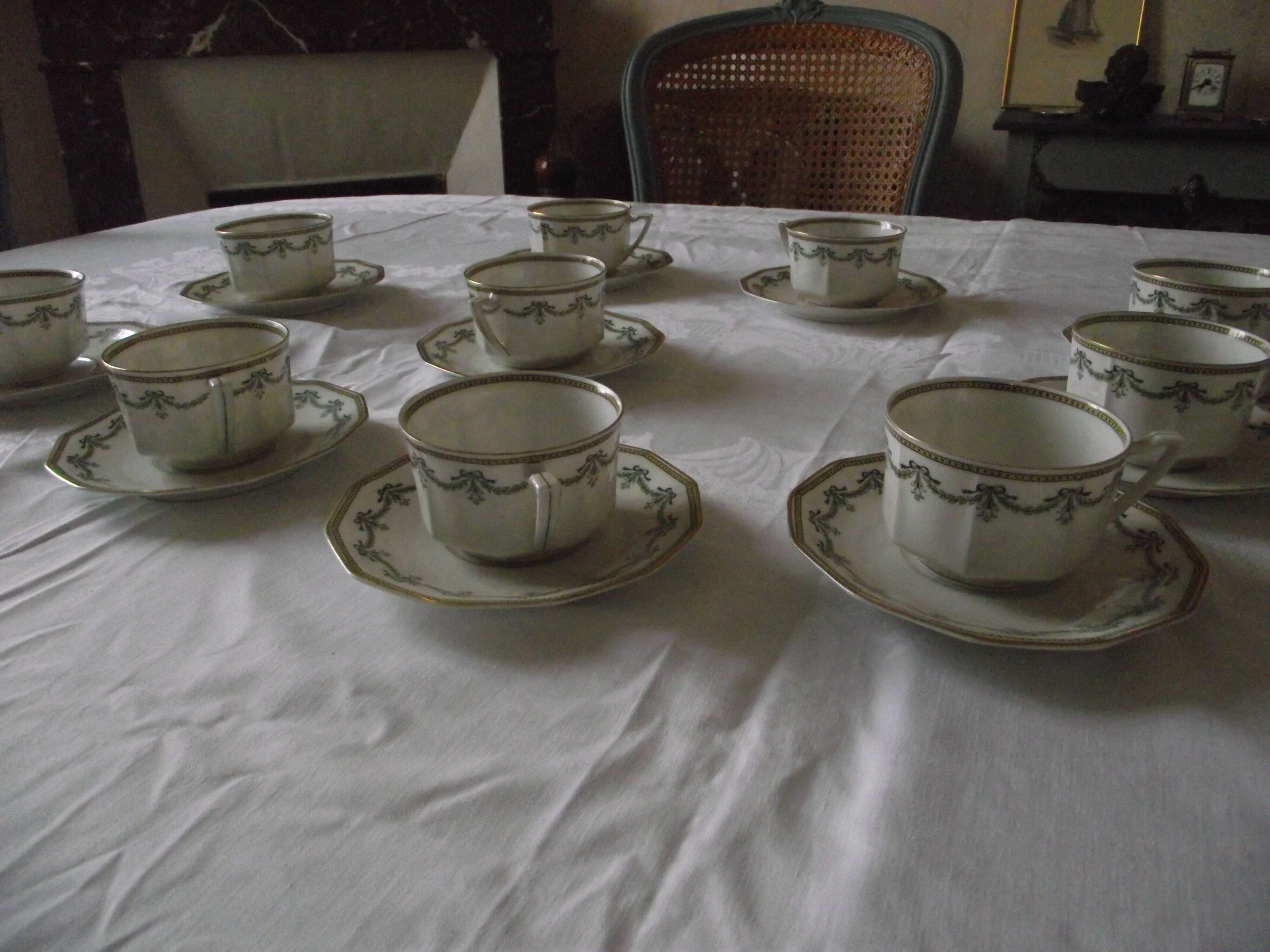 10 Limoges porcelain teacups from the 30s and 40s.