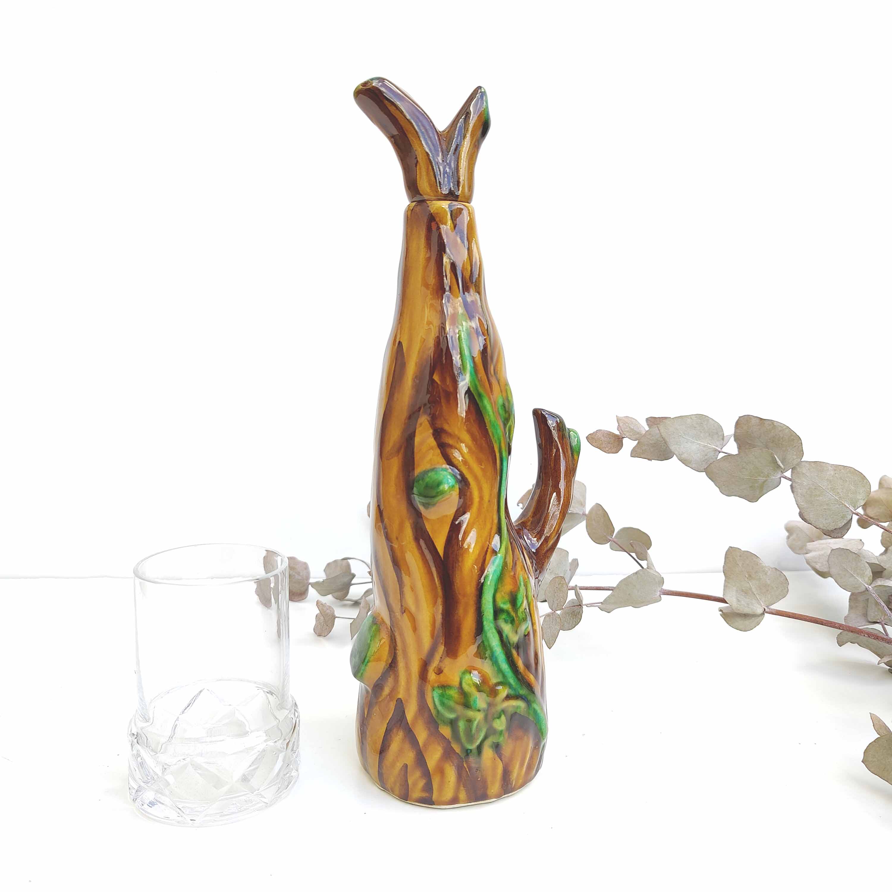 Vallauris ceramic decanter bottle tree trunk style