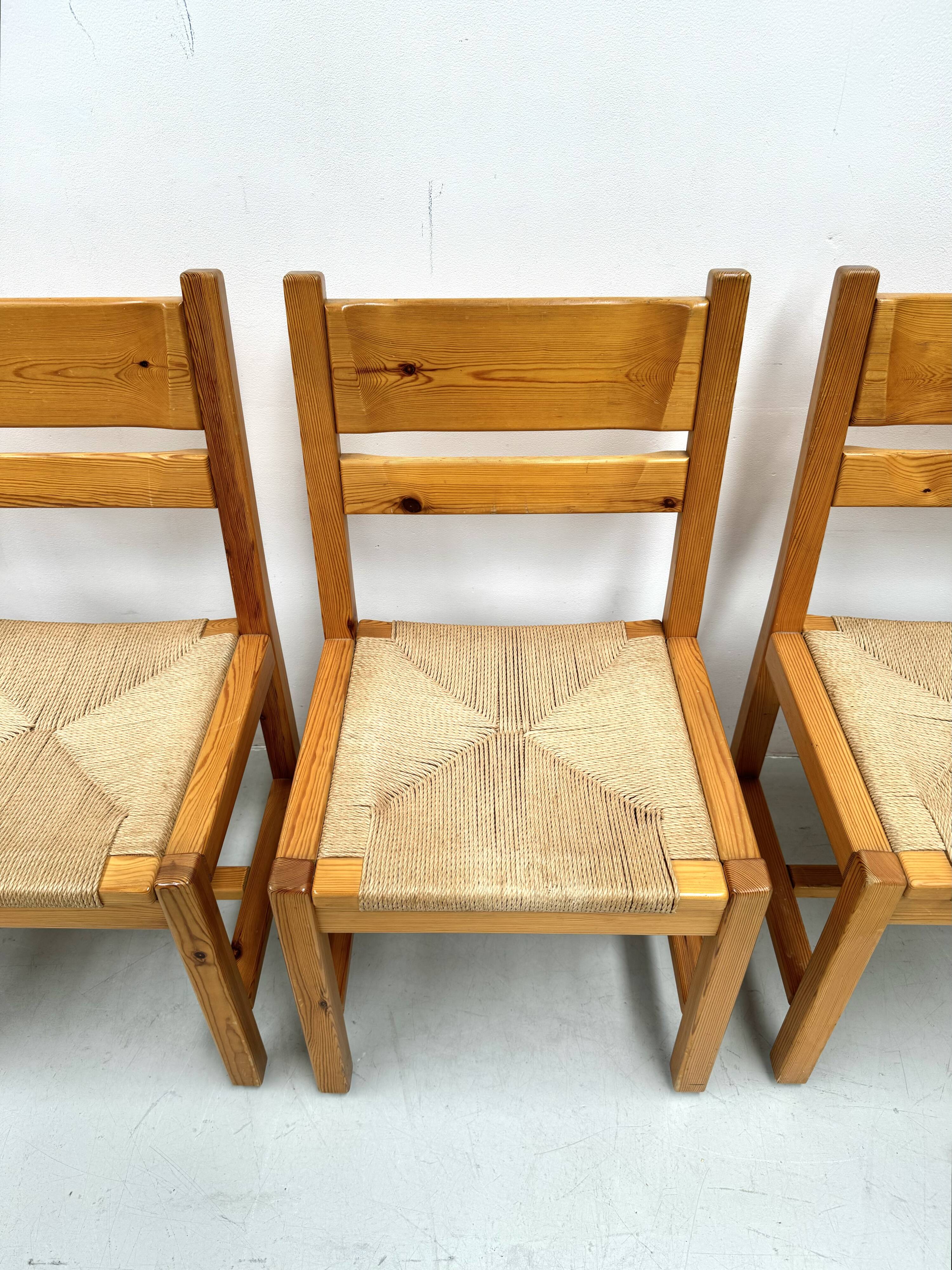 Chaises danoises vintage en pin avec corde en papier par TP Design pour Gm Møbler, années 1970, lot de 6