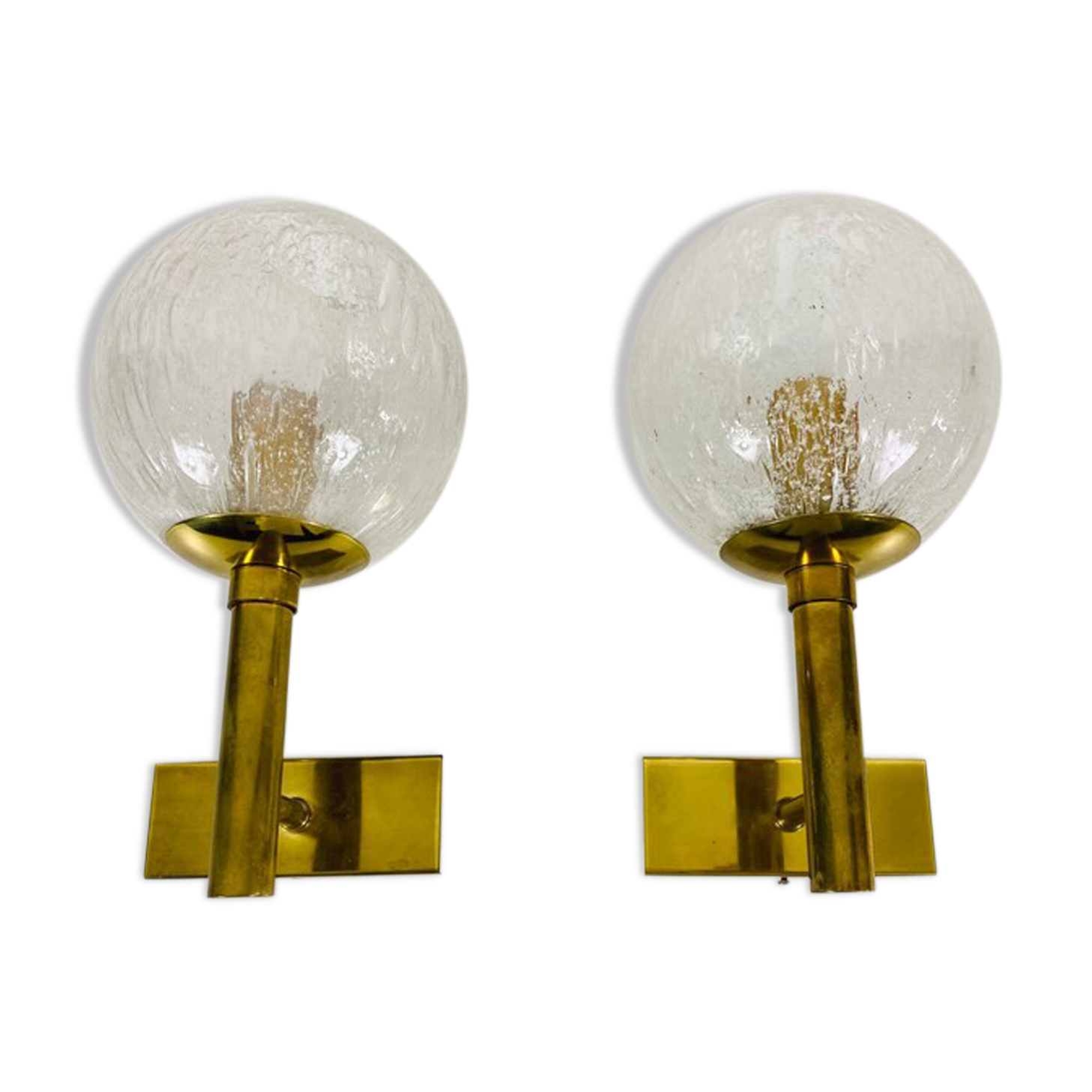 Pair of wall lamps in brass and glass Hillebrand, Germany 1960