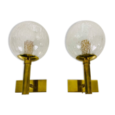 Paire de lampes murales en laiton et verre Hillebrand, Allemagne 1960