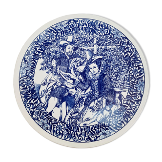Grand plat en porcelaine blanche dessin bleu